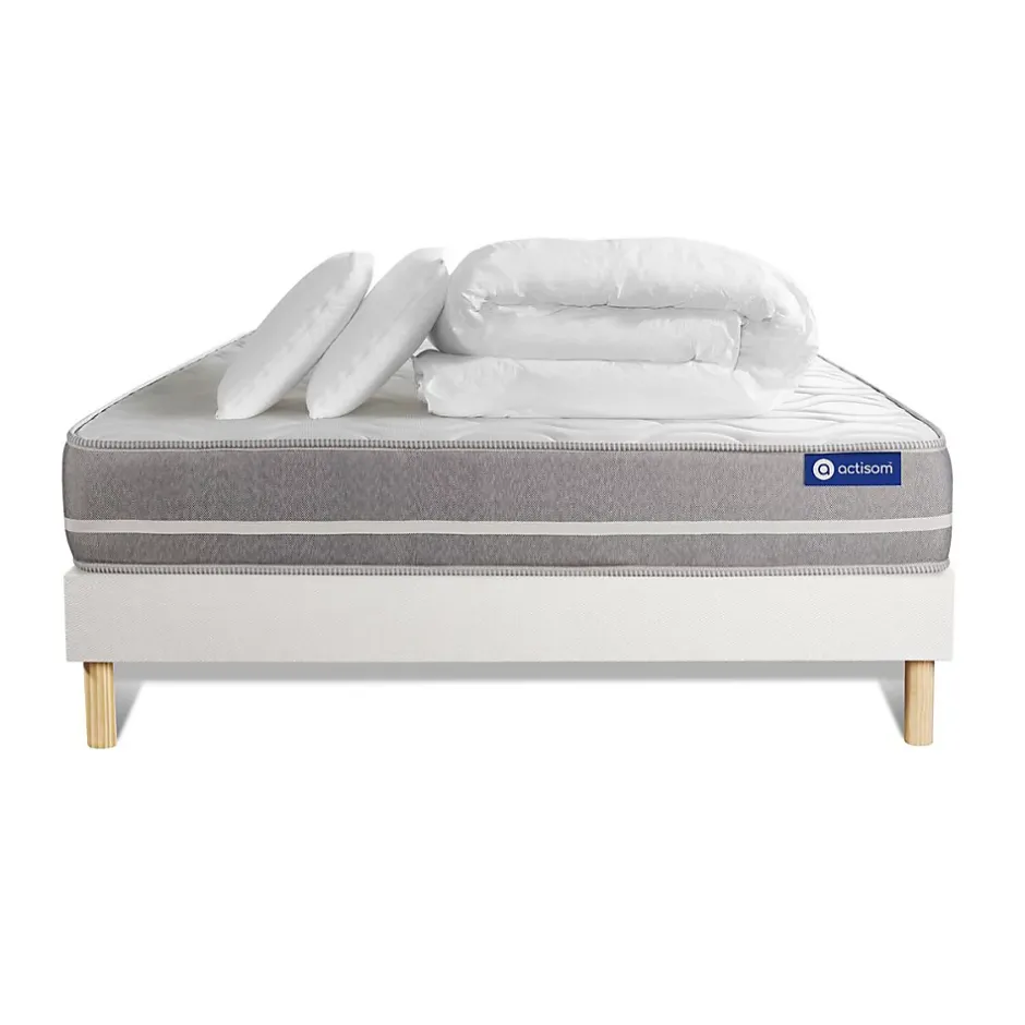 Actisom Pack sommier kit matelas Mémoire de forme avec couette et oreillers Hot