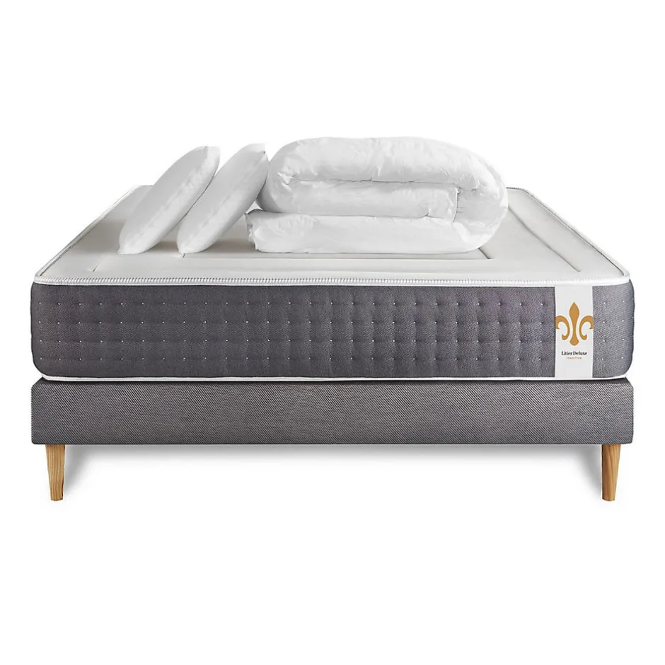 Litier Deluxe Pack sommier kit matelas Ressorts ensachés et mémoire de forme avec couette et oreillers