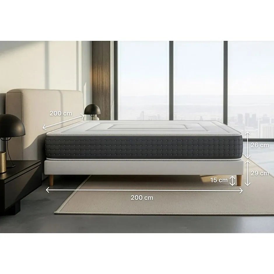 Litier Deluxe Pack sommier kit matelas Ressorts ensachés et mémoire de forme avec couette et oreillers