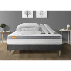 Sept Nuits Pack sommier kit matelas Mémoire de forme avec couette et oreillers Sale