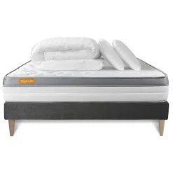 Sept Nuits Pack sommier kit matelas Mémoire de forme avec couette et oreillers Sale