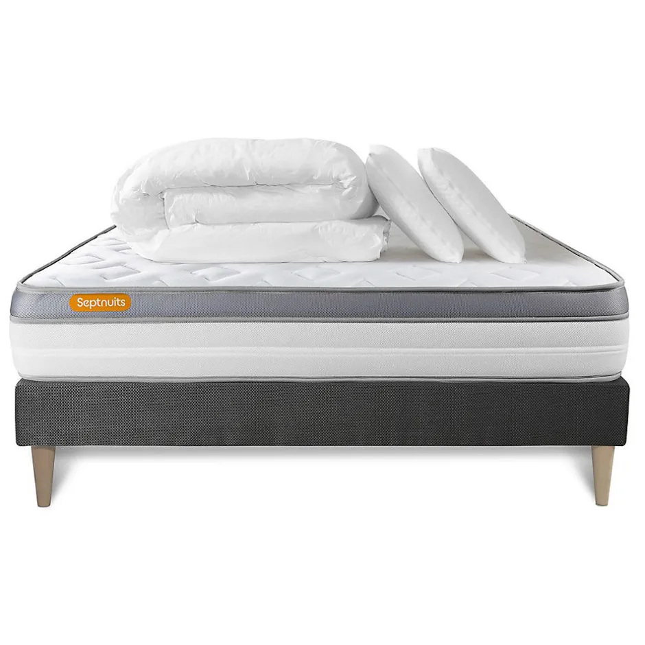 Sept Nuits Pack sommier kit matelas Mémoire de forme avec couette et oreillers Sale
