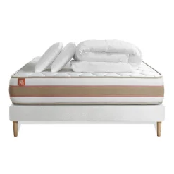 Marmottes & Co Pack sommier kit matelas Ressorts ensachés et mémoire de forme avec couette et oreillers