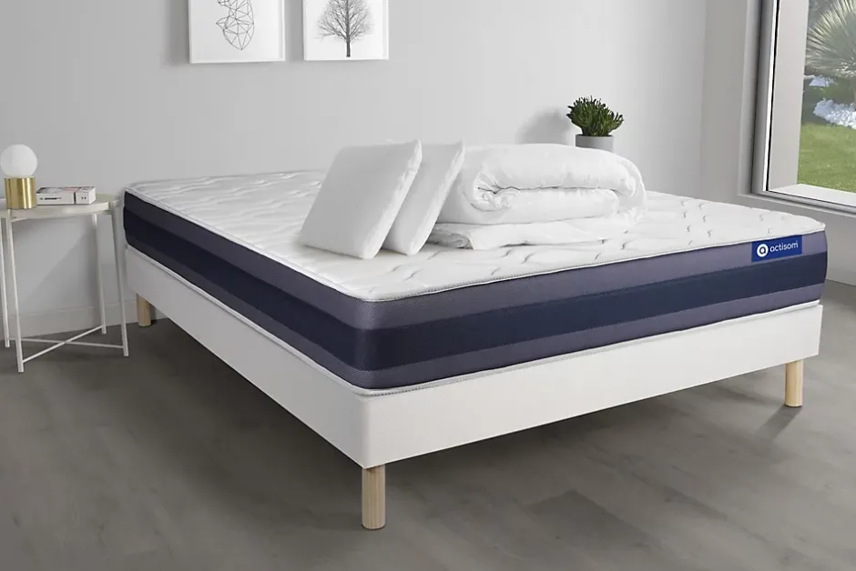 Actisom Pack sommier kit matelas Latex et mémoire de forme avec couette et oreillers Sale