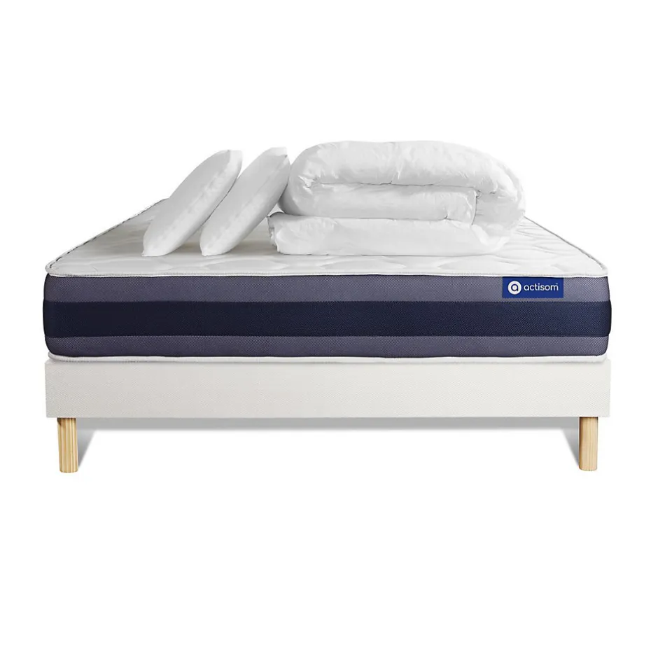 Actisom Pack sommier kit matelas Latex et mémoire de forme avec couette et oreillers Sale
