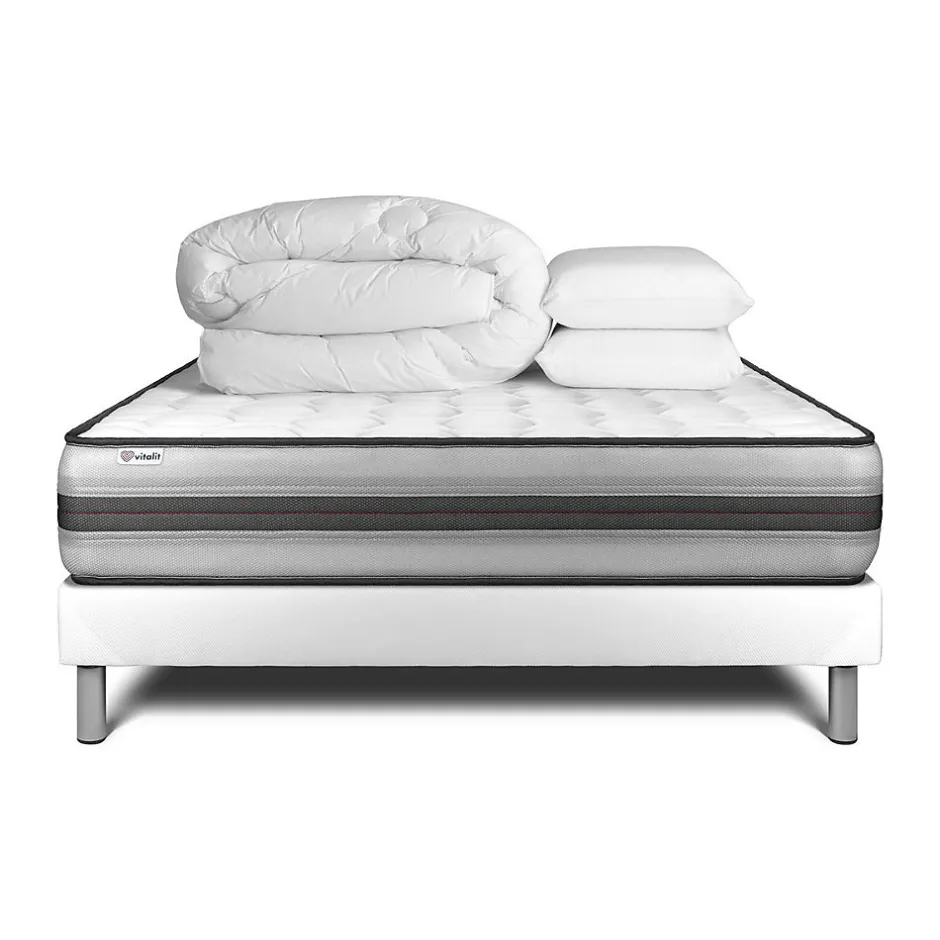 Vitalit Pack sommier kit matelas Ressorts ensachés et mémoire de forme avec couette et oreillers