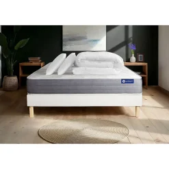 Actisom Pack sommier kit matelas Latex et mémoire de forme avec couette et oreillers