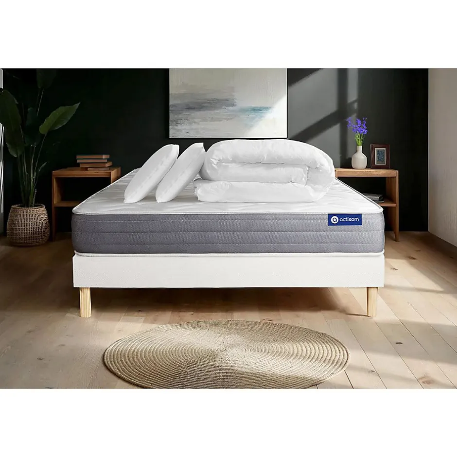 Actisom Pack sommier kit matelas Latex et mémoire de forme avec couette et oreillers