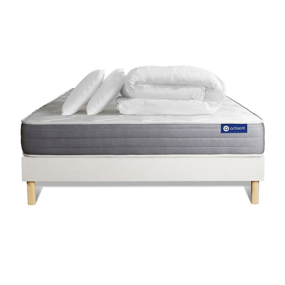 Actisom Pack sommier kit matelas Latex et mémoire de forme avec couette et oreillers