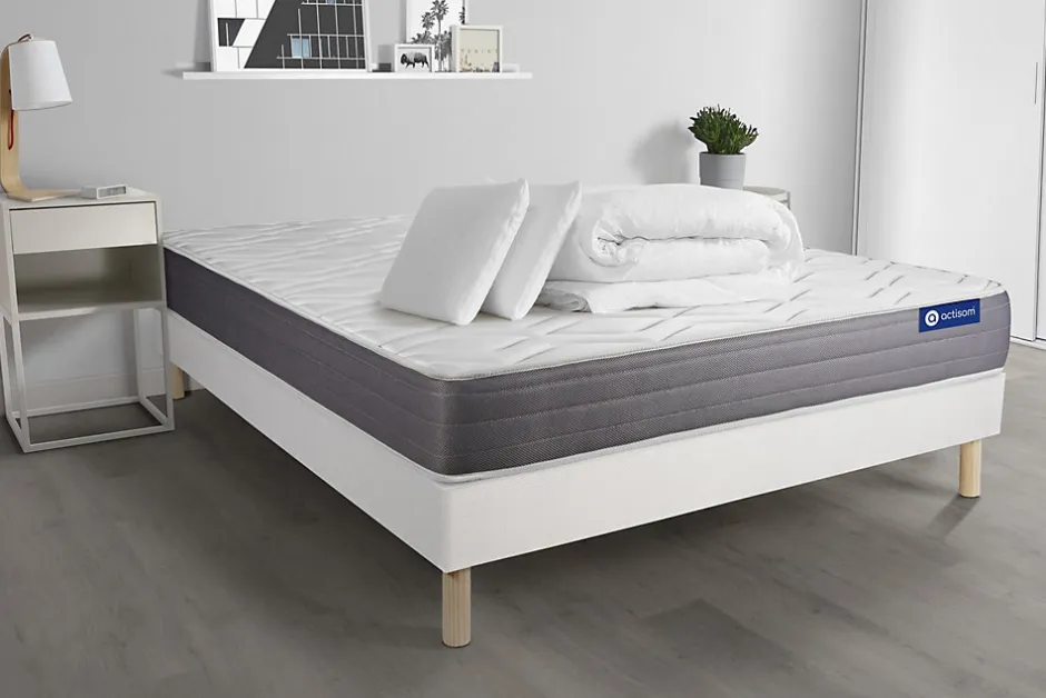 Actisom Pack sommier kit matelas Latex et mémoire de forme avec couette et oreillers