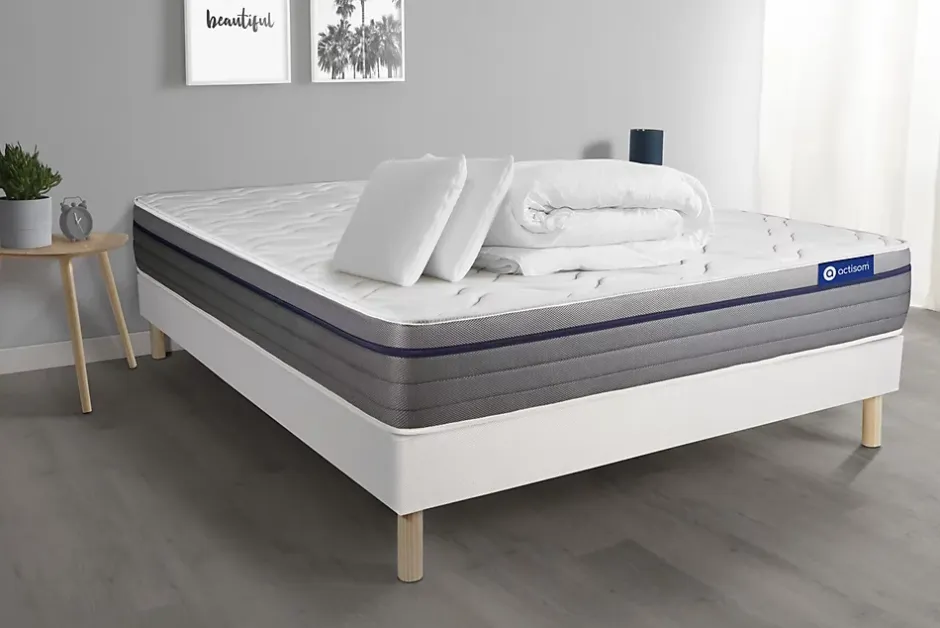 Actisom Pack sommier kit matelas Mémoire de forme avec couette et oreillers Hot