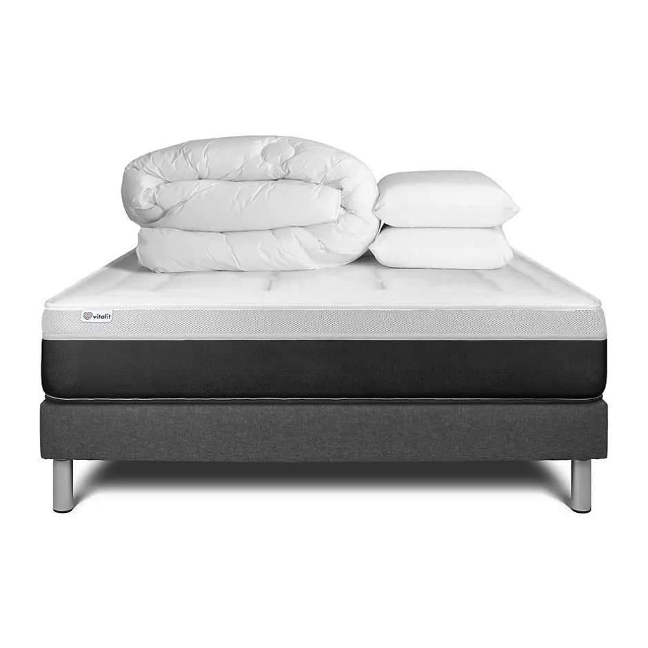 Vitalit Pack sommier kit matelas Ressorts ensachés et mémoire de forme avec couette et oreillers