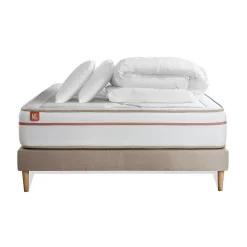 Marmottes & Co Pack sommier kit matelas Mémoire de forme avec couette et oreillers