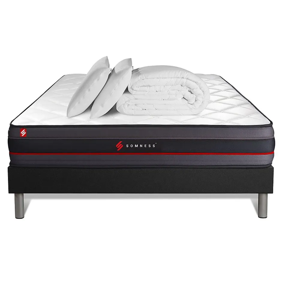Somness Pack sommier kit matelas Mémoire de forme avec couette et oreillers Discount