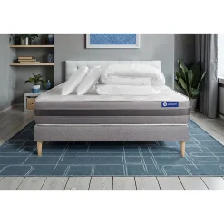 Actisom Pack sommier kit matelas Mémoire de forme avec couette et oreillers New