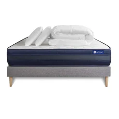 Actisom Pack sommier kit matelas Ressorts ensachés et mémoire de forme avec couette et oreillers