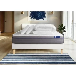 Actisom Pack sommier kit matelas Ressorts ensachés et mémoire de forme avec couette et oreillers Best