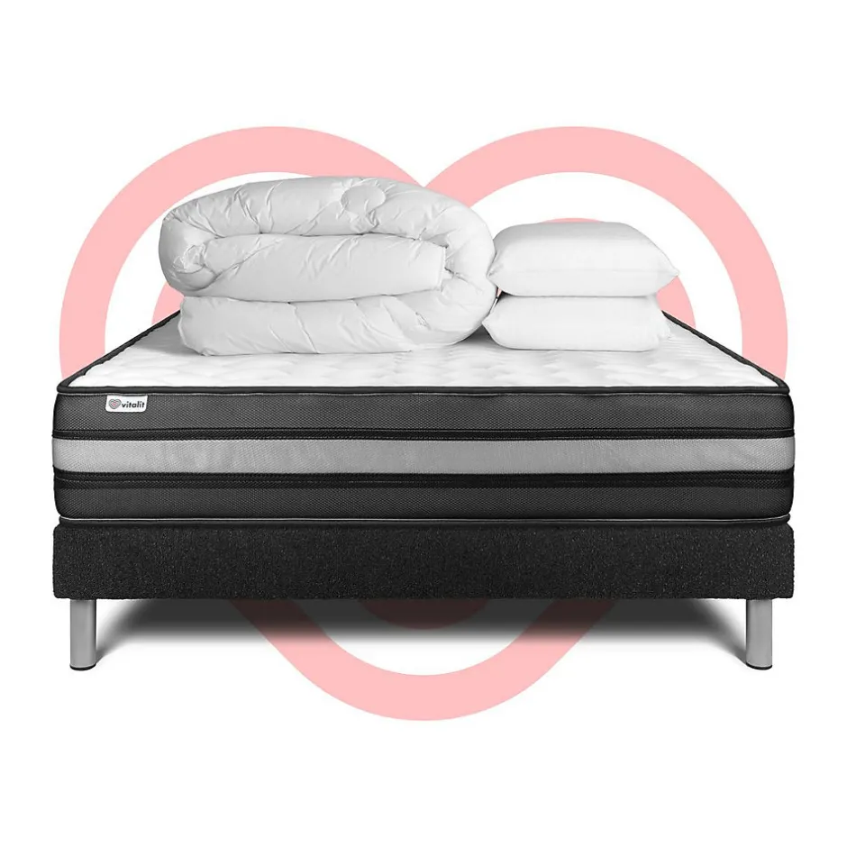 Vitalit Pack sommier kit matelas Mousse polyuréthane à mémoire de forme avec couette et oreillers