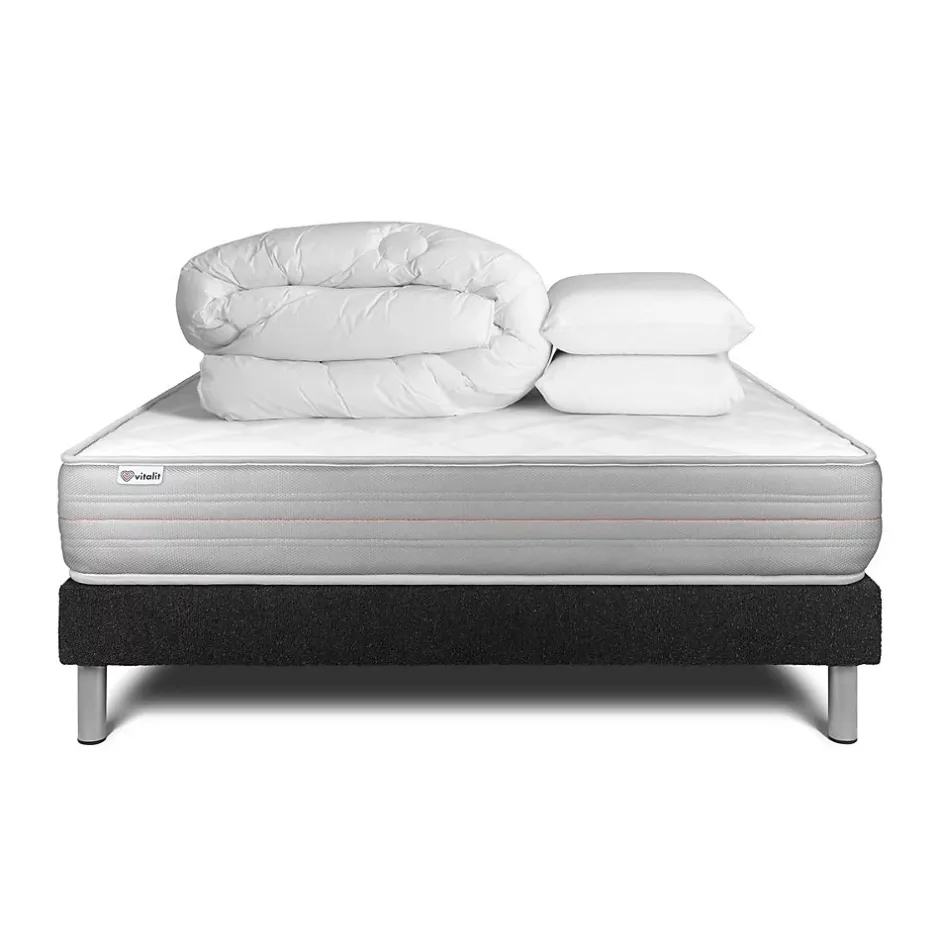 Vitalit Pack sommier kit matelas Mousse polyuréthane à mémoire de forme avec couette et oreillers