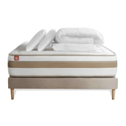 Marmottes & Co Pack sommier kit matelas Ressorts ensachés et mémoire de forme avec couette et oreillers Discount