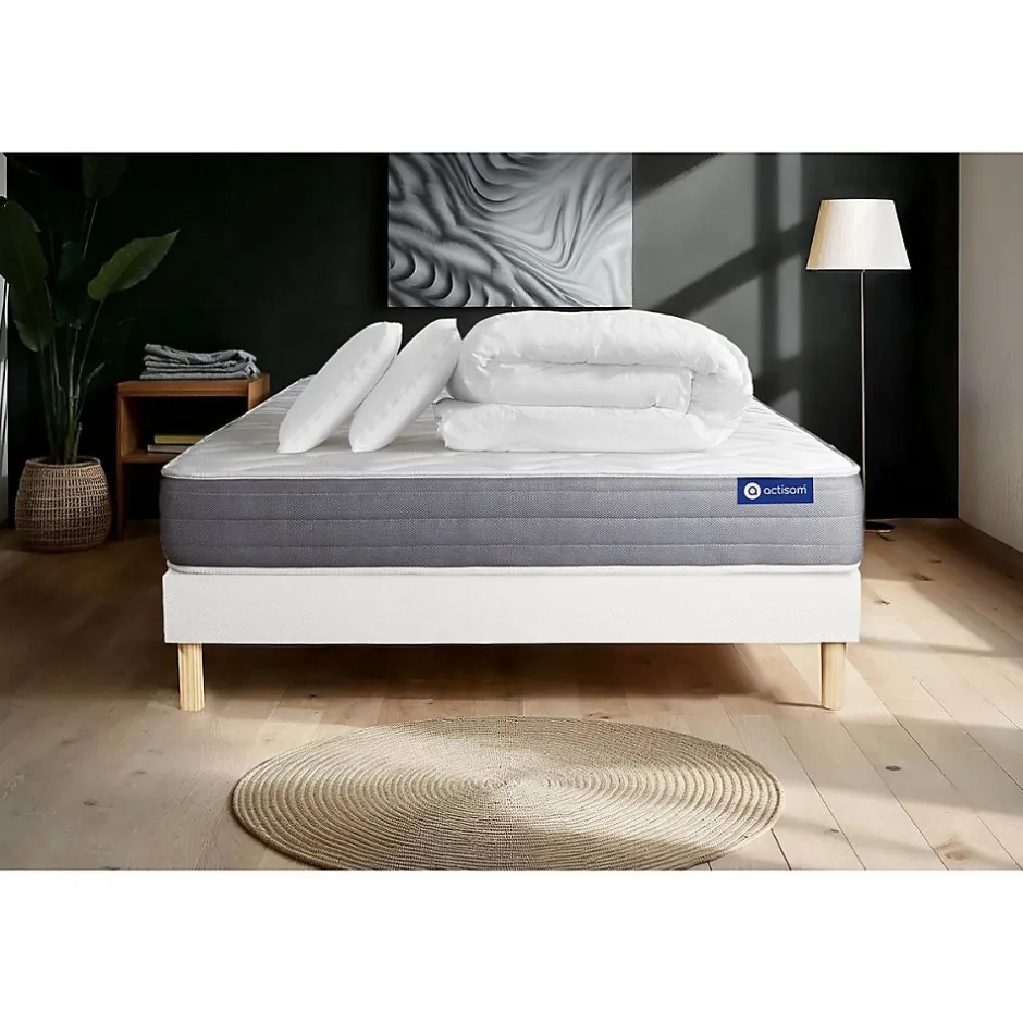 Actisom Pack sommier kit matelas Mémoire de forme avec couette et oreillers Online