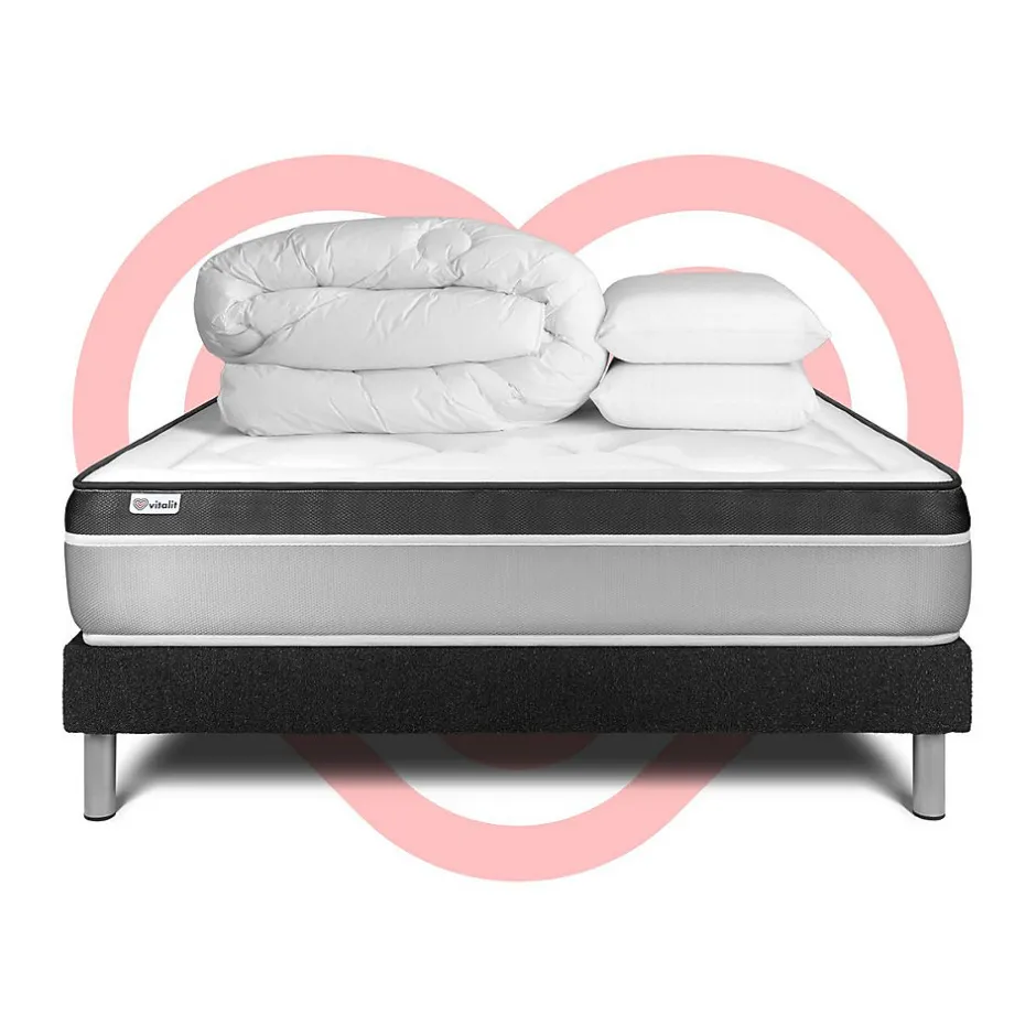 Vitalit Pack sommier kit matelas Mousse polyuréthane à mémoire de forme avec couette et oreillers