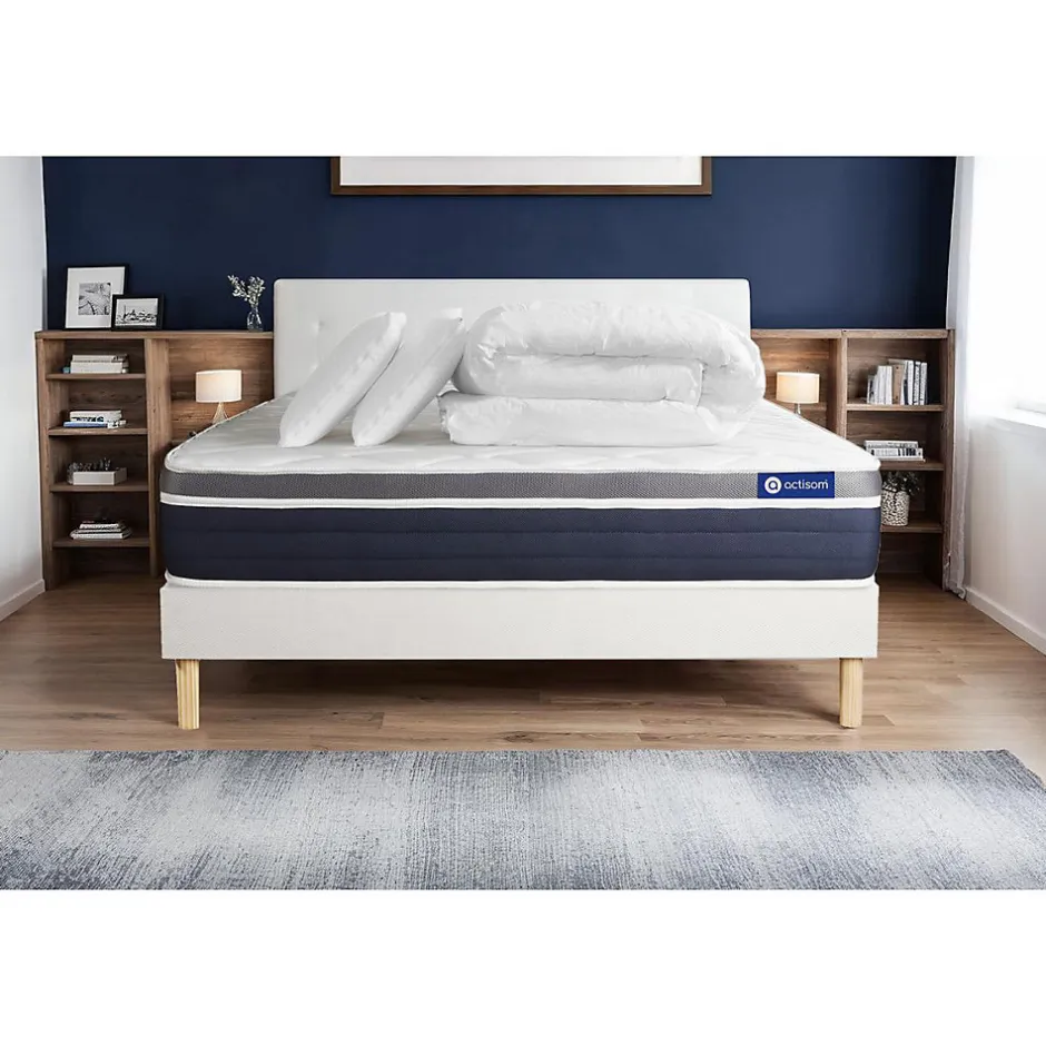 Actisom Pack sommier kit matelas Latex et mémoire de forme avec couette et oreillers