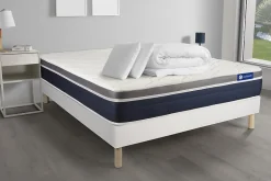 Actisom Pack sommier kit matelas Latex et mémoire de forme avec couette et oreillers