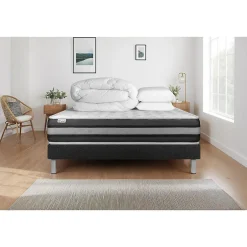Vitalit Pack sommier kit matelas Ressorts ensachés et mémoire de forme avec couette et oreillers