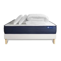 Actisom Pack sommier kit matelas Ressorts ensachés et mémoire de forme avec couette et oreillers Discount