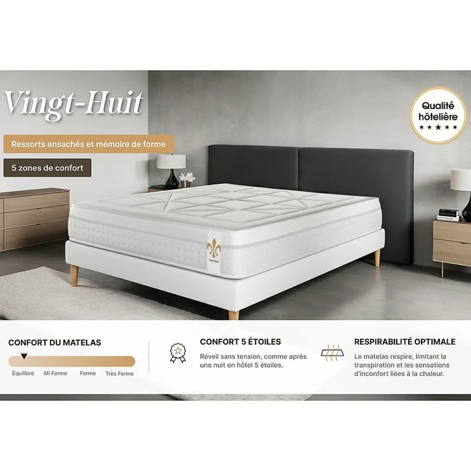 Litier Deluxe Pack sommier kit matelas Ressorts ensachés et mémoire de forme avec couette et oreillers