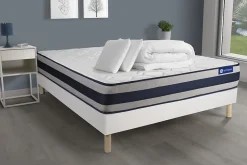 Actisom Pack sommier kit matelas Ressorts ensachés et mémoire de forme avec couette et oreillers