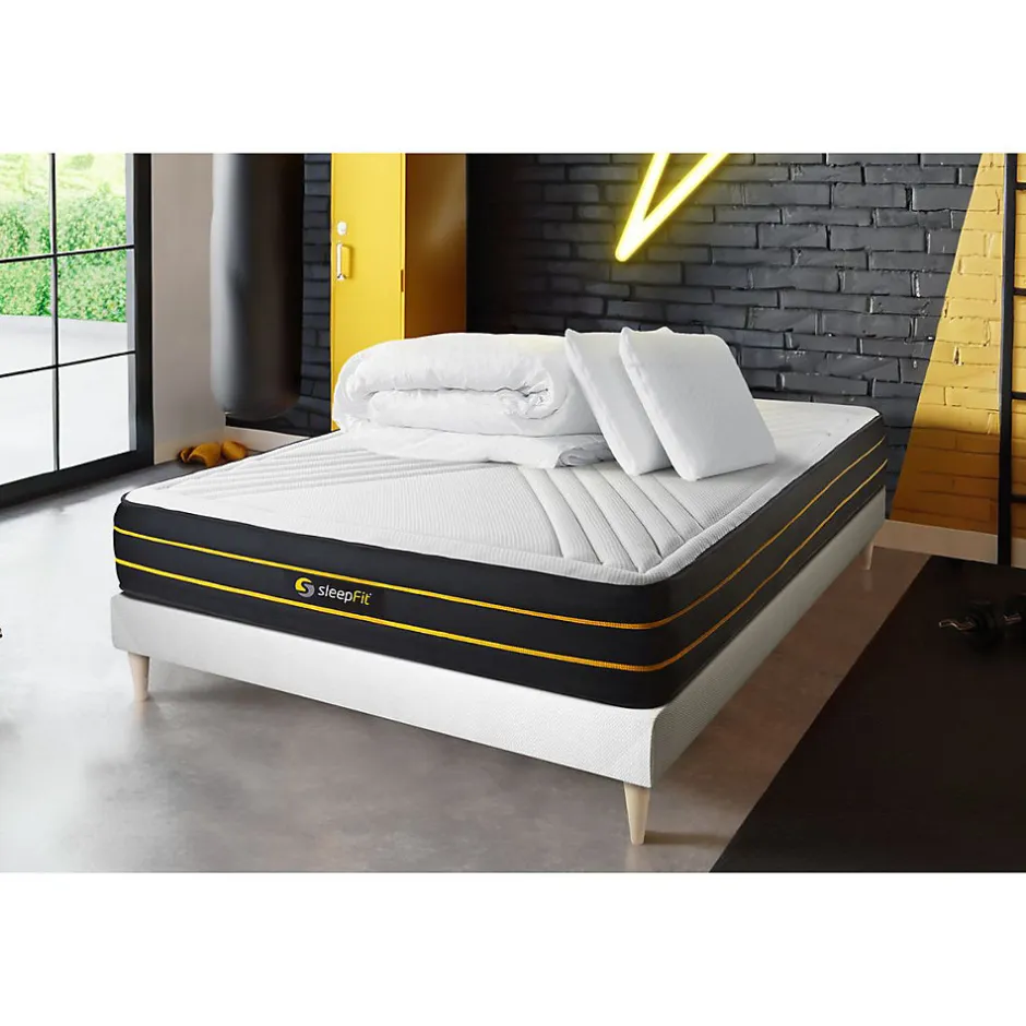 Sleepfit Pack sommier kit matelas Mémoire de forme et micro ressorts ensachés avec couette et oreillers