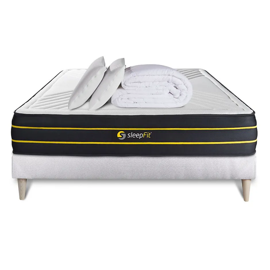Sleepfit Pack sommier kit matelas Mémoire de forme et micro ressorts ensachés avec couette et oreillers