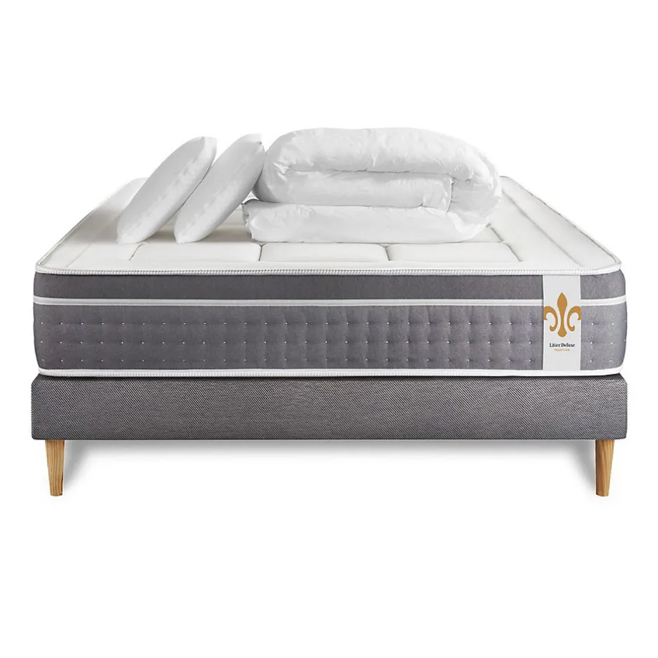 Litier Deluxe Pack sommier kit matelas Ressorts ensachés et mémoire de forme avec couette et oreillers