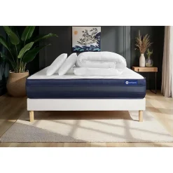 Actisom Pack sommier kit matelas Latex et mémoire de forme avec couette et oreillers Clearance