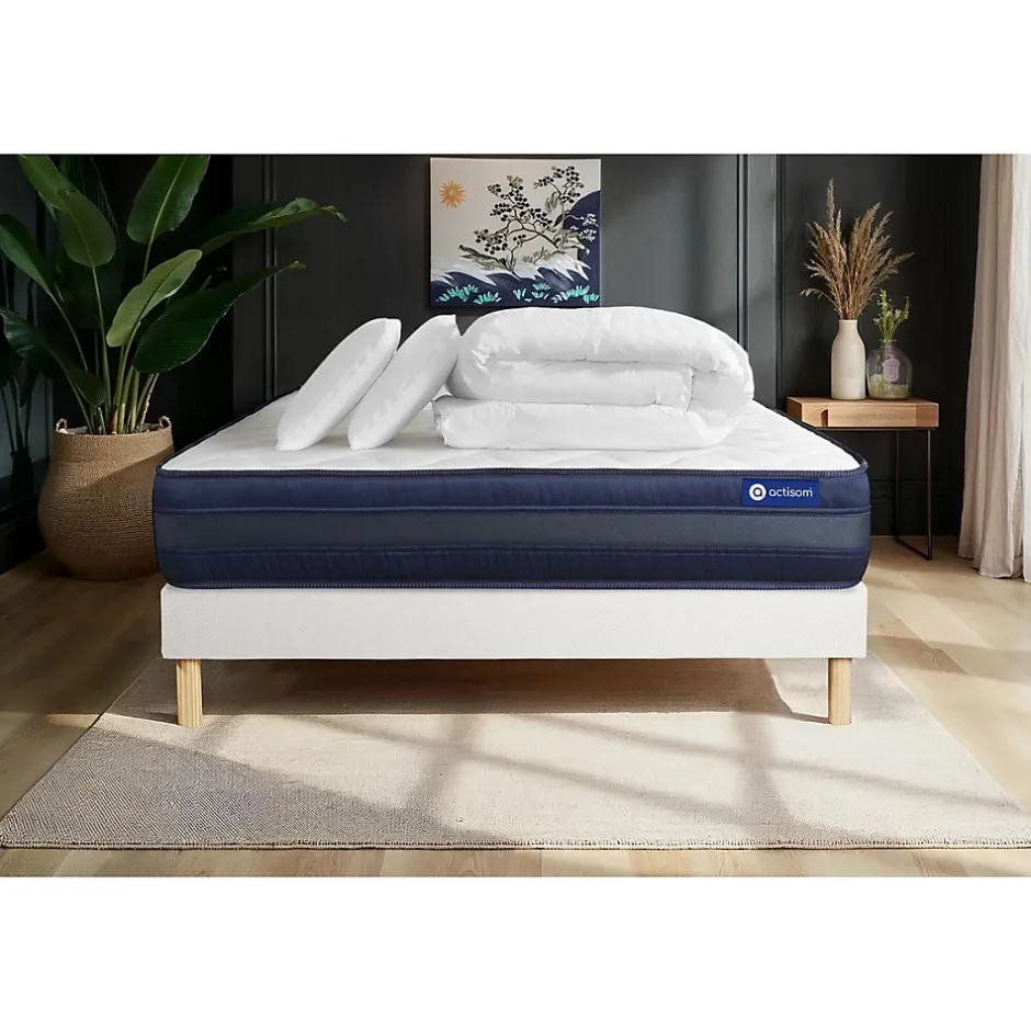 Actisom Pack sommier kit matelas Latex et mémoire de forme avec couette et oreillers Clearance