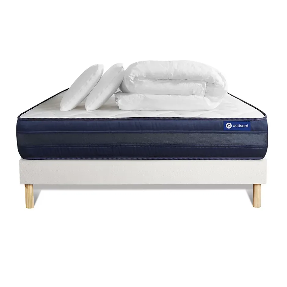 Actisom Pack sommier kit matelas Latex et mémoire de forme avec couette et oreillers Clearance