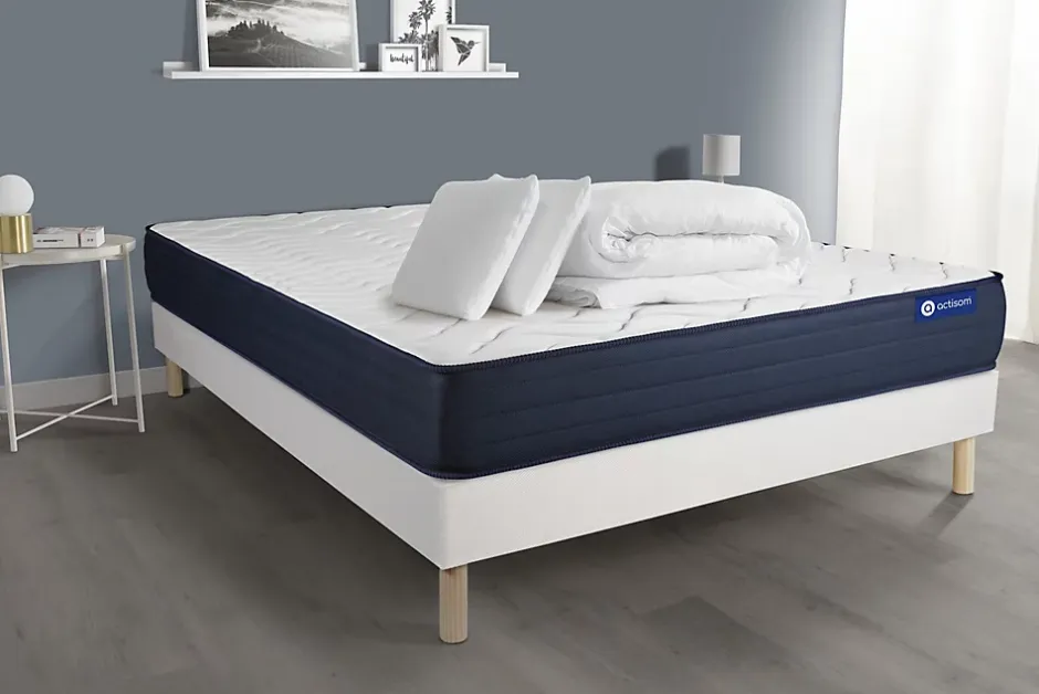 Actisom Pack sommier kit matelas Ressorts ensachés et mémoire de forme avec couette et oreillers Best