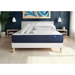 Actisom Pack sommier kit matelas Ressorts ensachés et mémoire de forme avec couette et oreillers Best