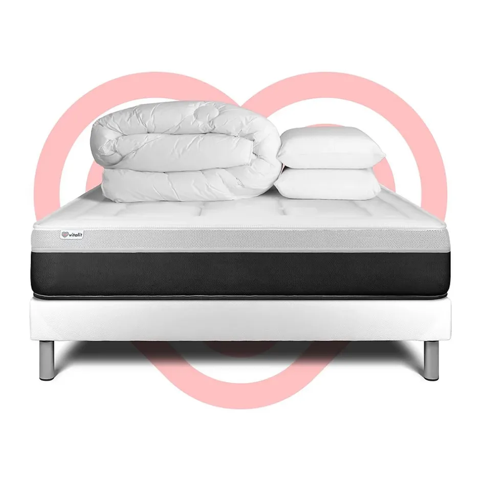 Vitalit Pack sommier kit matelas Ressorts ensachés et mémoire de forme avec couette et oreillers