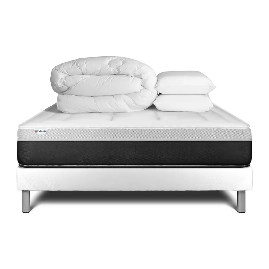 Vitalit Pack sommier kit matelas Ressorts ensachés et mémoire de forme avec couette et oreillers