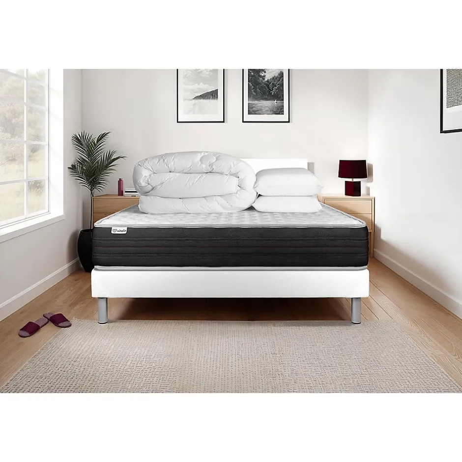 Vitalit Pack sommier kit matelas Mousse polyuréthane à mémoire de forme avec couette et oreillers New