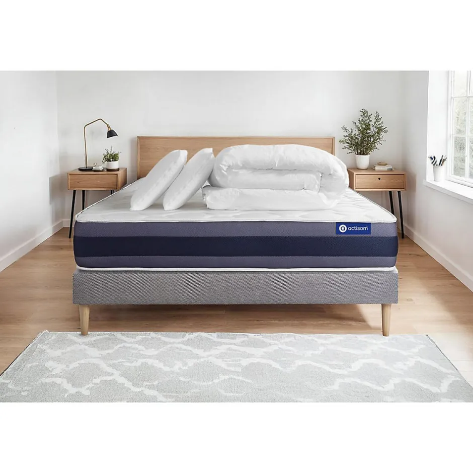 Actisom Pack sommier kit matelas Latex et mémoire de forme avec couette et oreillers Outlet