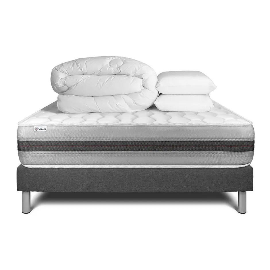 Vitalit Pack sommier kit matelas Ressorts ensachés et mémoire de forme avec couette et oreillers Sale
