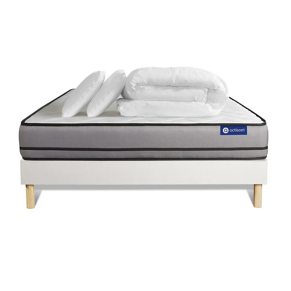 Actisom Pack sommier kit matelas Ressorts ensachés avec couette et oreillers