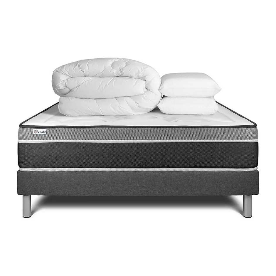 Vitalit Pack sommier kit matelas Ressorts ensachés et mémoire de forme avec couette et oreillers