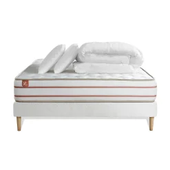 Marmottes & Co Pack sommier kit matelas Mémoire de forme avec couette et oreillers New