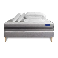 Actisom Pack sommier kit matelas Ressorts ensachés et mémoire de forme avec couette et oreillers