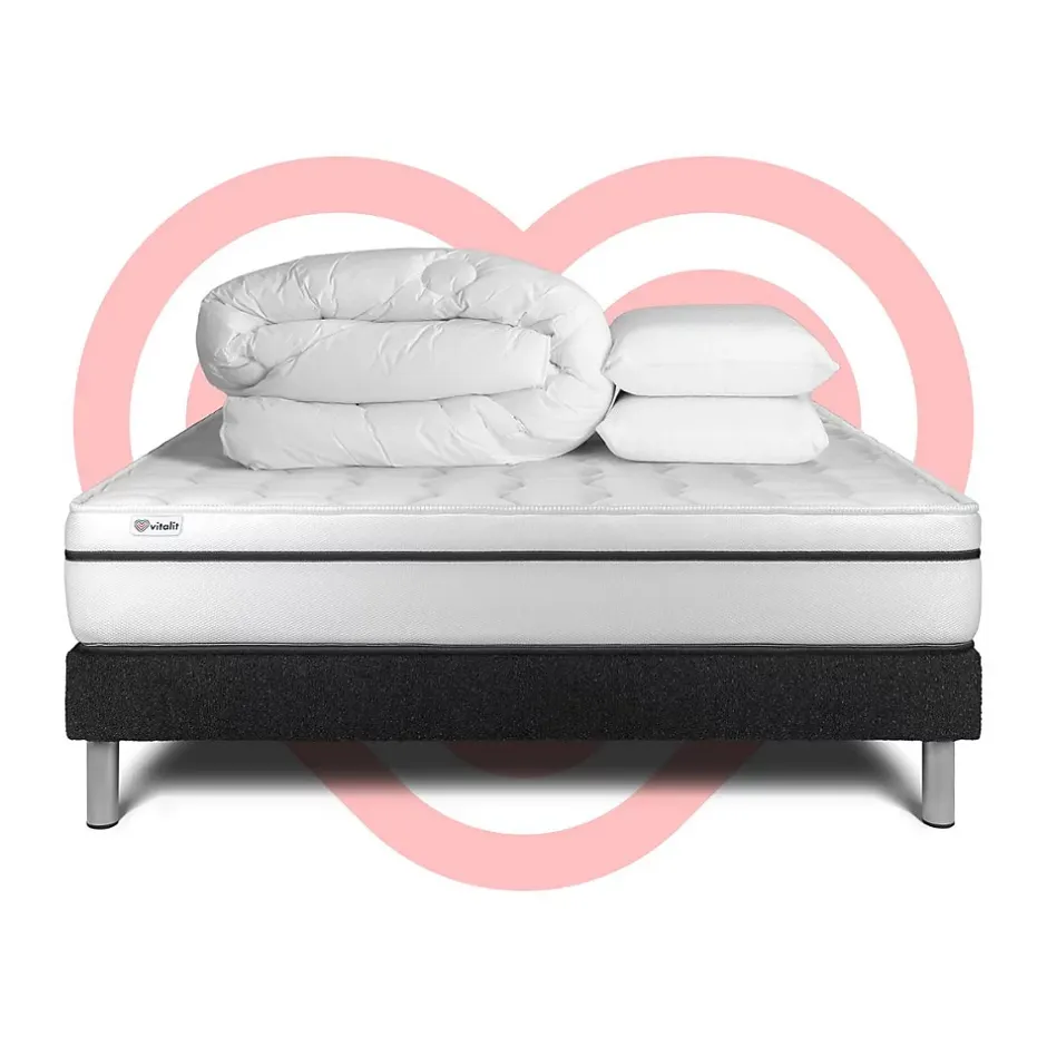 Vitalit Pack sommier kit matelas Mousse polyuréthane à mémoire de forme avec couette et oreillers Outlet